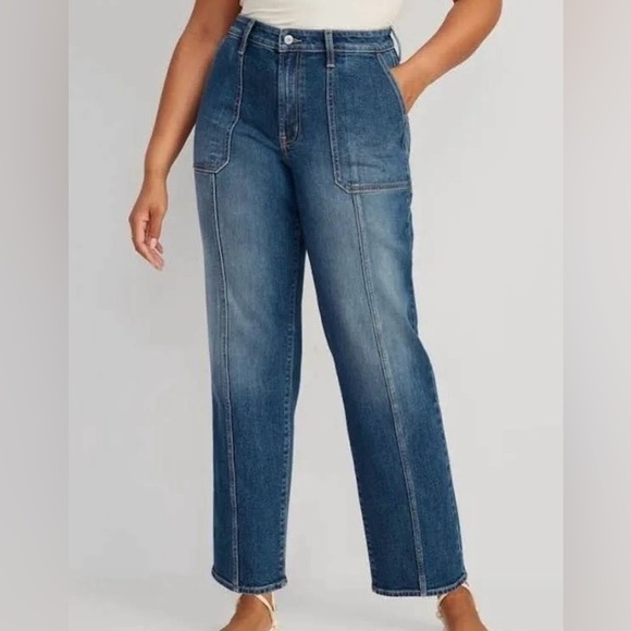 Old Navy High Rise OG Loose Utility Jeans Denim Pants Womens 6 Tall - Picture 1 of 13